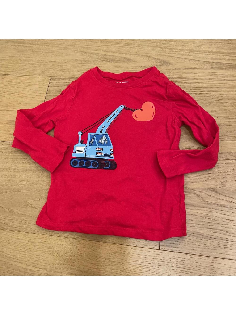 Kids Old Navy Excavator Heart Long Sleeve Shirt Red Size 4T